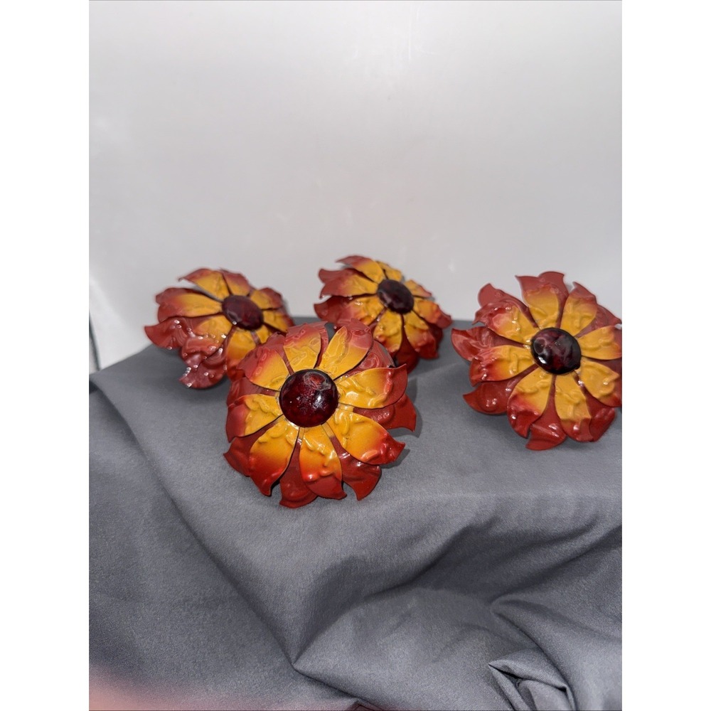Pier 1 Imports Enamel Metal Napkin Rings Spring Summer Poppy Flowers Sunflower